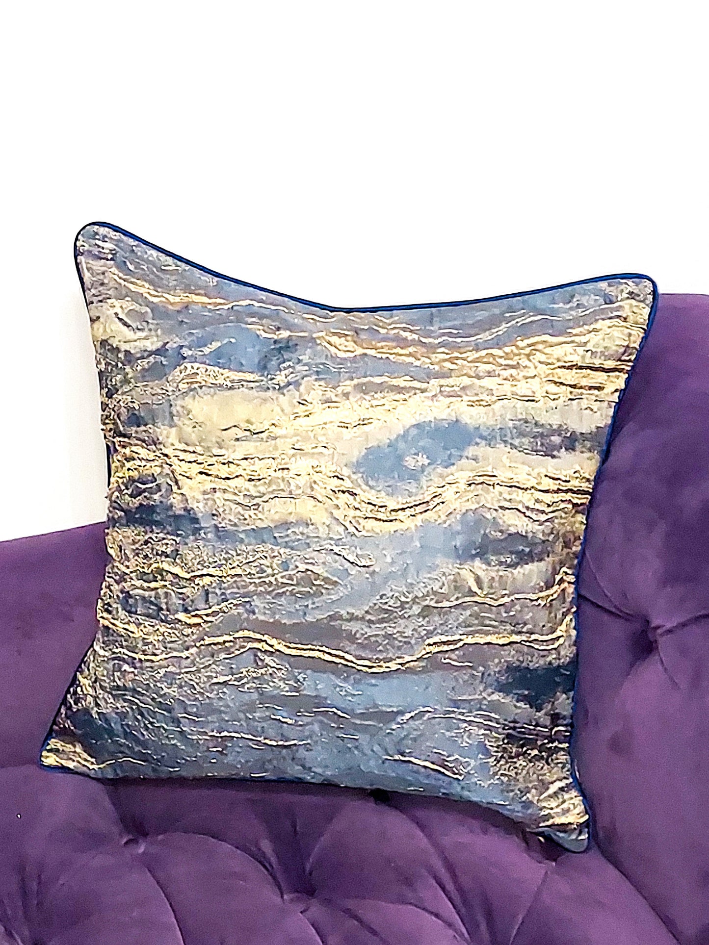 Blue & Champagne Abstract Luxurious Accent Throw Pillow