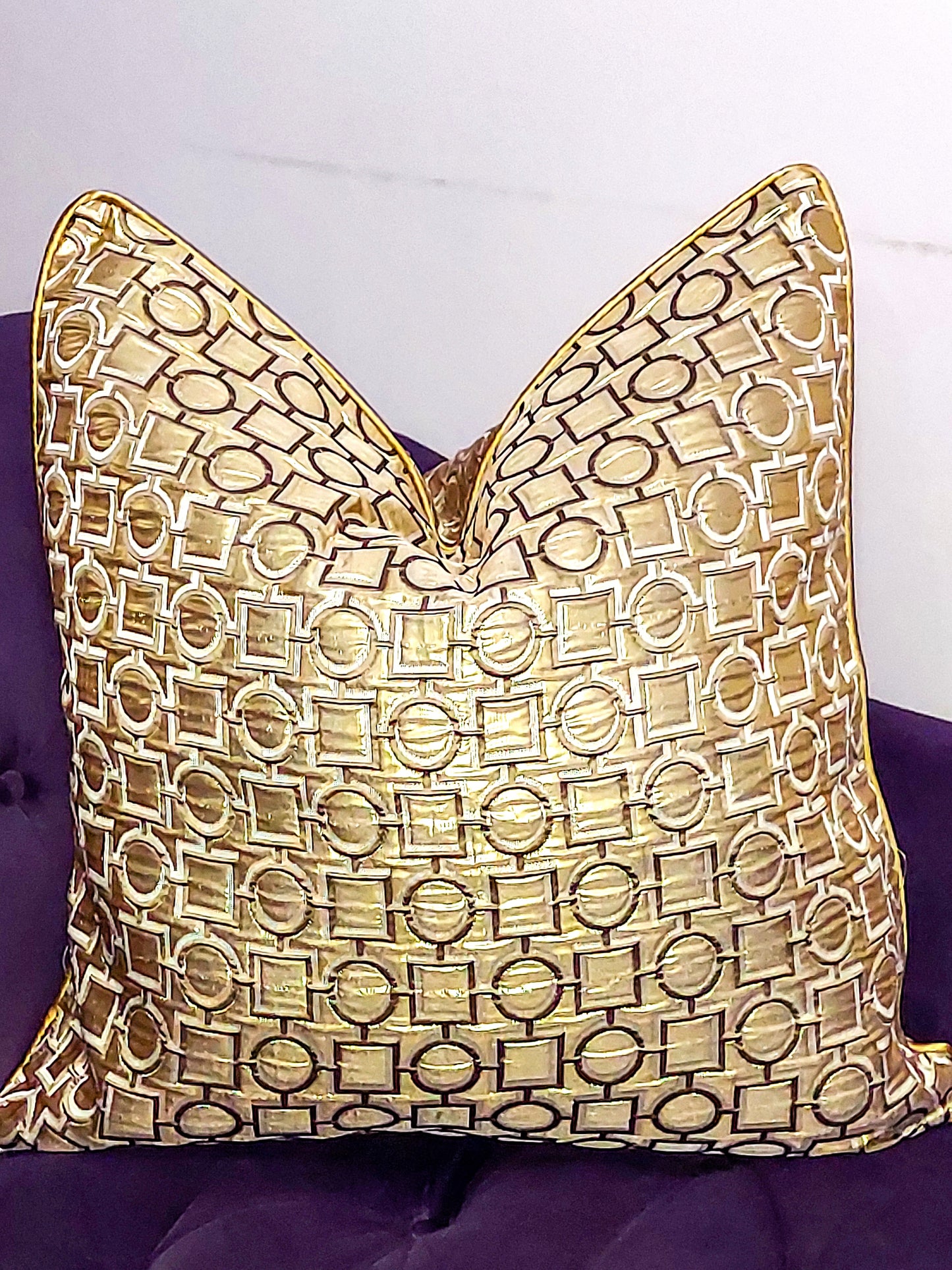 Gold Square & Circle Luxurious Accent Throw Pillow