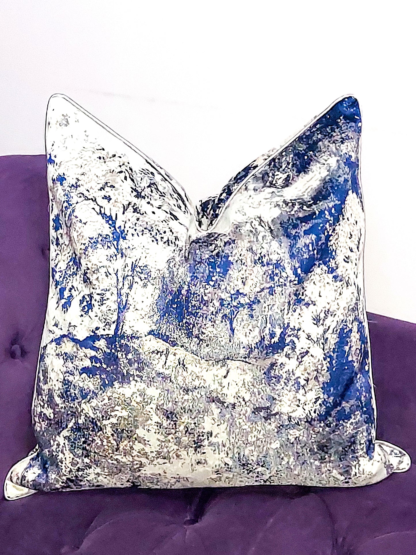 Silver & Navy Blue Abstract Luxurious Accent Throw Pillow